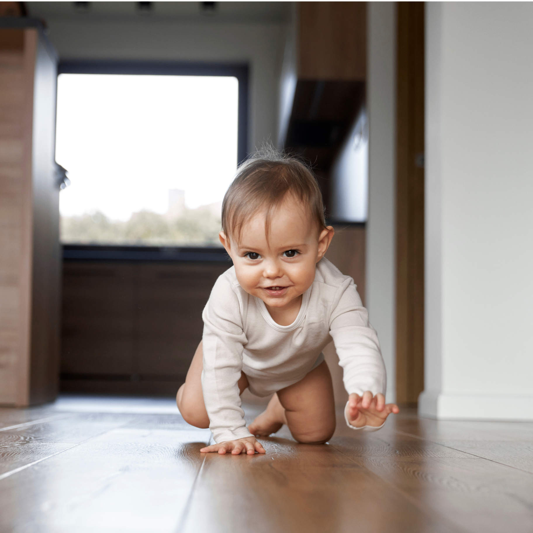 Toddler crawling safely at home